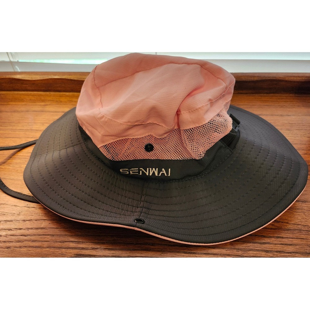 Senwai Sun Hat Wide Brim Hiking Fishing Mesh Breathable Pink Grey Adjustable